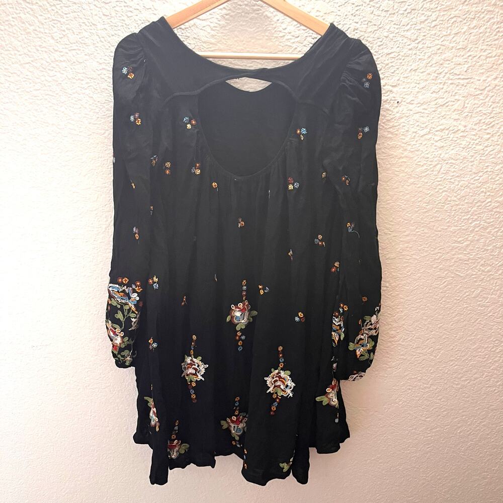 Free People Oxford Black Embroidered Swing Dress Boho Viscose XS Cottagecore - Picture 6 of 10